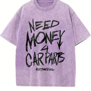 Retro Eye-catching Patterns Vintage Washed T-Shirt in Purple
