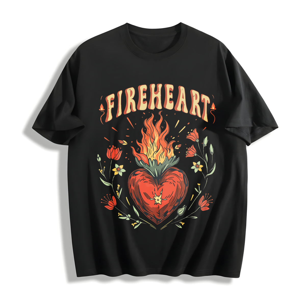 Fire-heart to Whatever End Cotton T-Shirt in Black