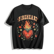Fire-heart to Whatever End Cotton T-Shirt in Black