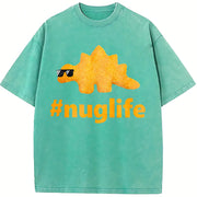 Black Nug Life Dino Nuggs Dino Chicken Nuggets Dinosaur vintage washed oversized T-shirt in Blue