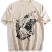 Shark 90s Retro ® Grunge Great White Shark Ocean Y2k Vintage Washed T-Shirt in Beige