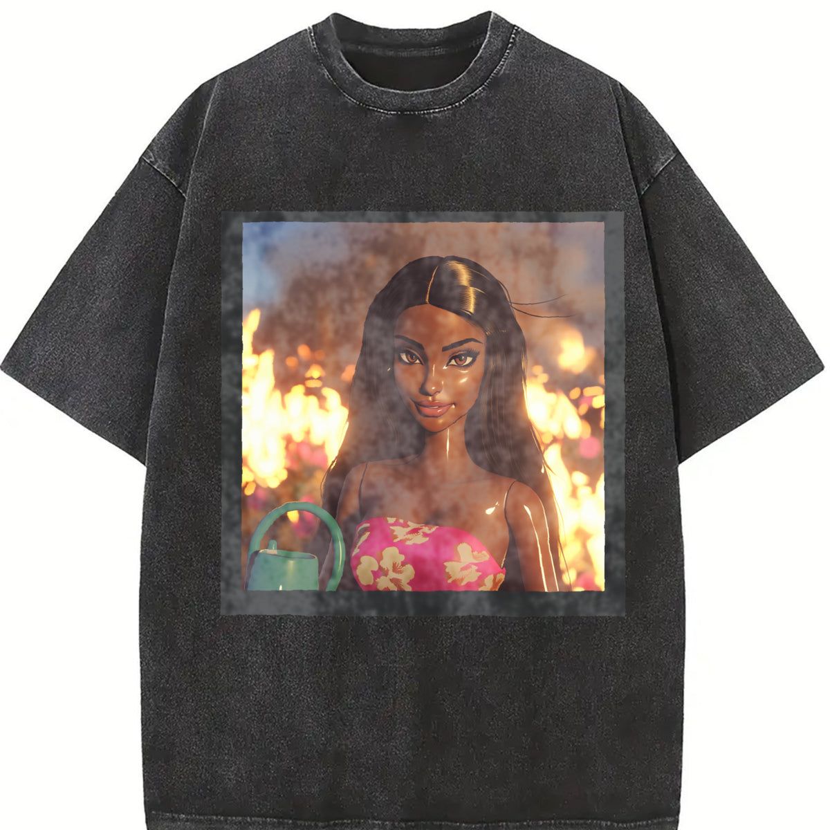 Fire Party Doll Vintage Washed T-Shirt in Black