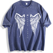 Christ Is King Angel Wings vintage washed oversized T-shirt in Blue