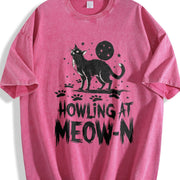 Cat Howling at Meow-n Vintage Washed T-Shirt in Red