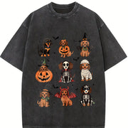 Halloween Dachshund Vintage Washed T-Shirt in Black
