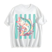 Preppy Bass Fishing Striped Bass Cotton T-Shirt in White