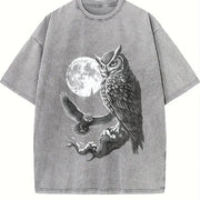 Owl 90s Retro Forest Bird Vintage Washed T-Shirt in Gray