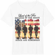 Land of the Free Because of the Brave Cotton T-Shirt in White