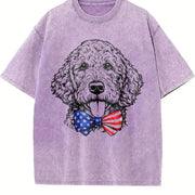 Patriotic Puppy Love Vintage Washed T-Shirt in Purple