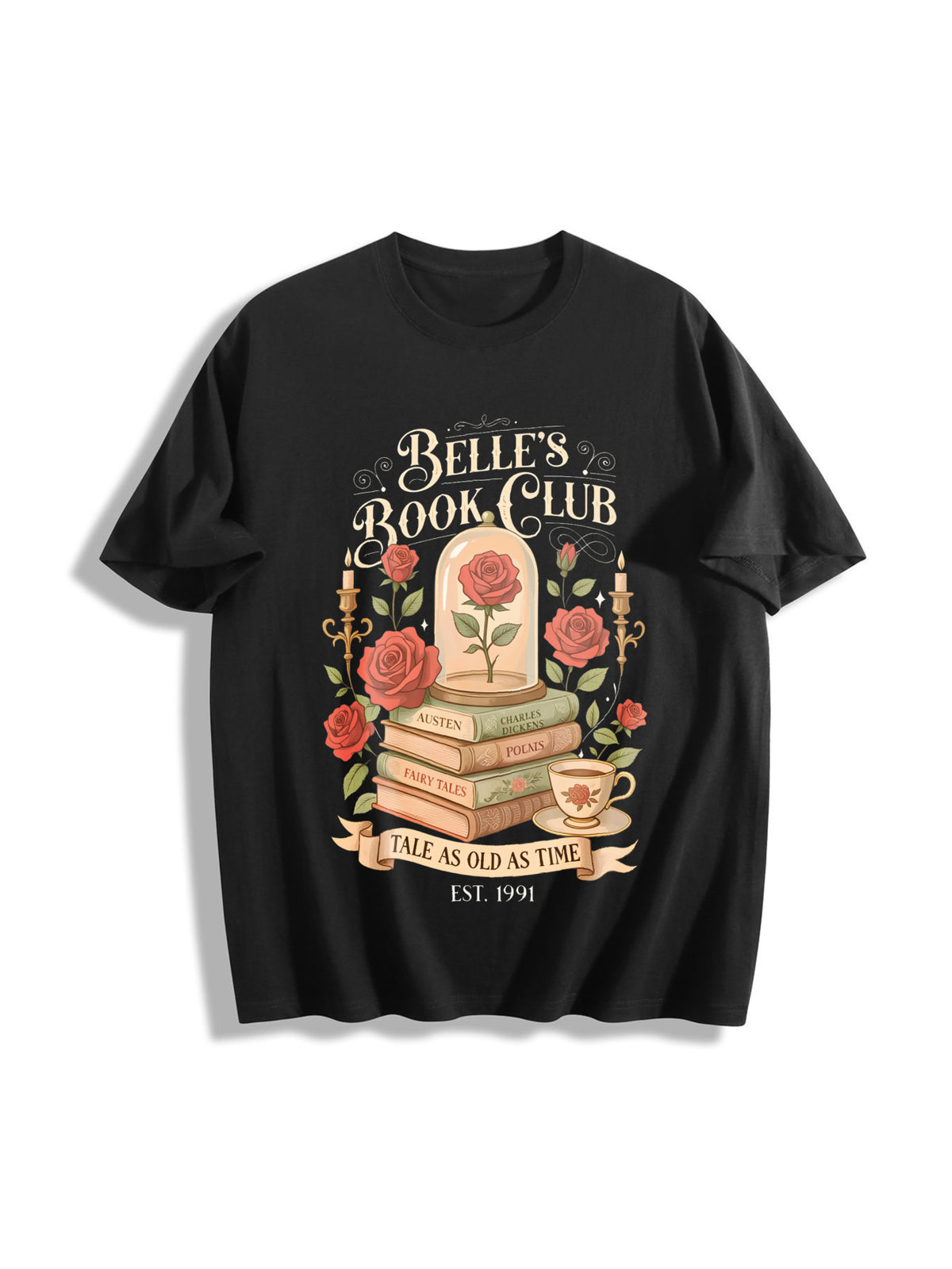 Retro Belle's Book Club Cotton T-Shirt in Black