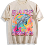 Rage Consumes Me Dolphin Vintage Washed T-Shirt in Beige