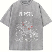 wicked Natsu Dragneel Fairy Tail Anime Manga vintage washed oversized T-shirt in Gray