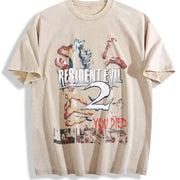 Resident Evil 2 You Died horror Game soft game movie game vintage washed oversized T-shirt in Beige