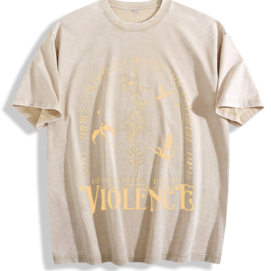 Nowhere in Existence Violence Violet Sorrengail vintage washed oversized T-shirt in Beige