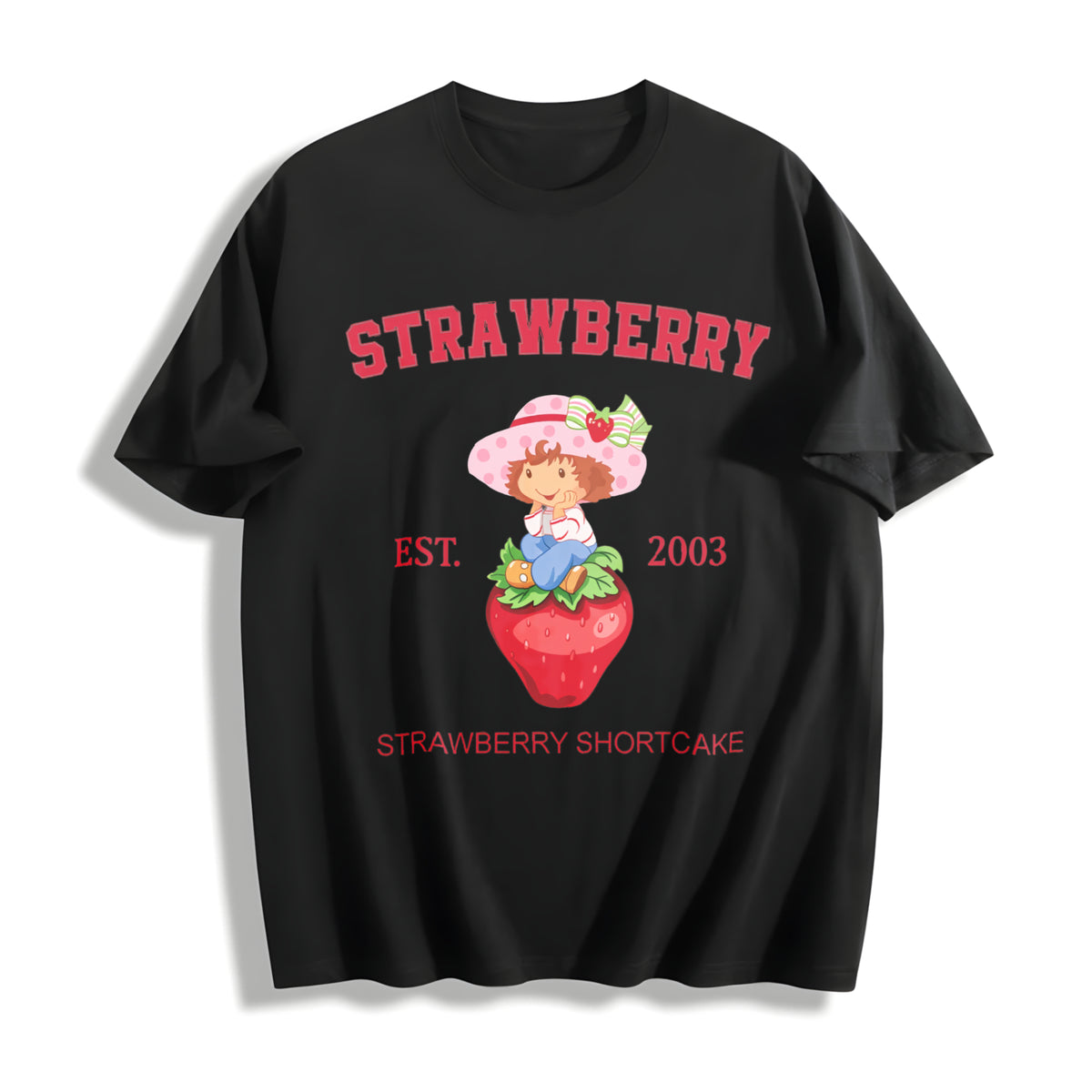 Adult Strawberry Shortcake Cotton T-Shirt in Black