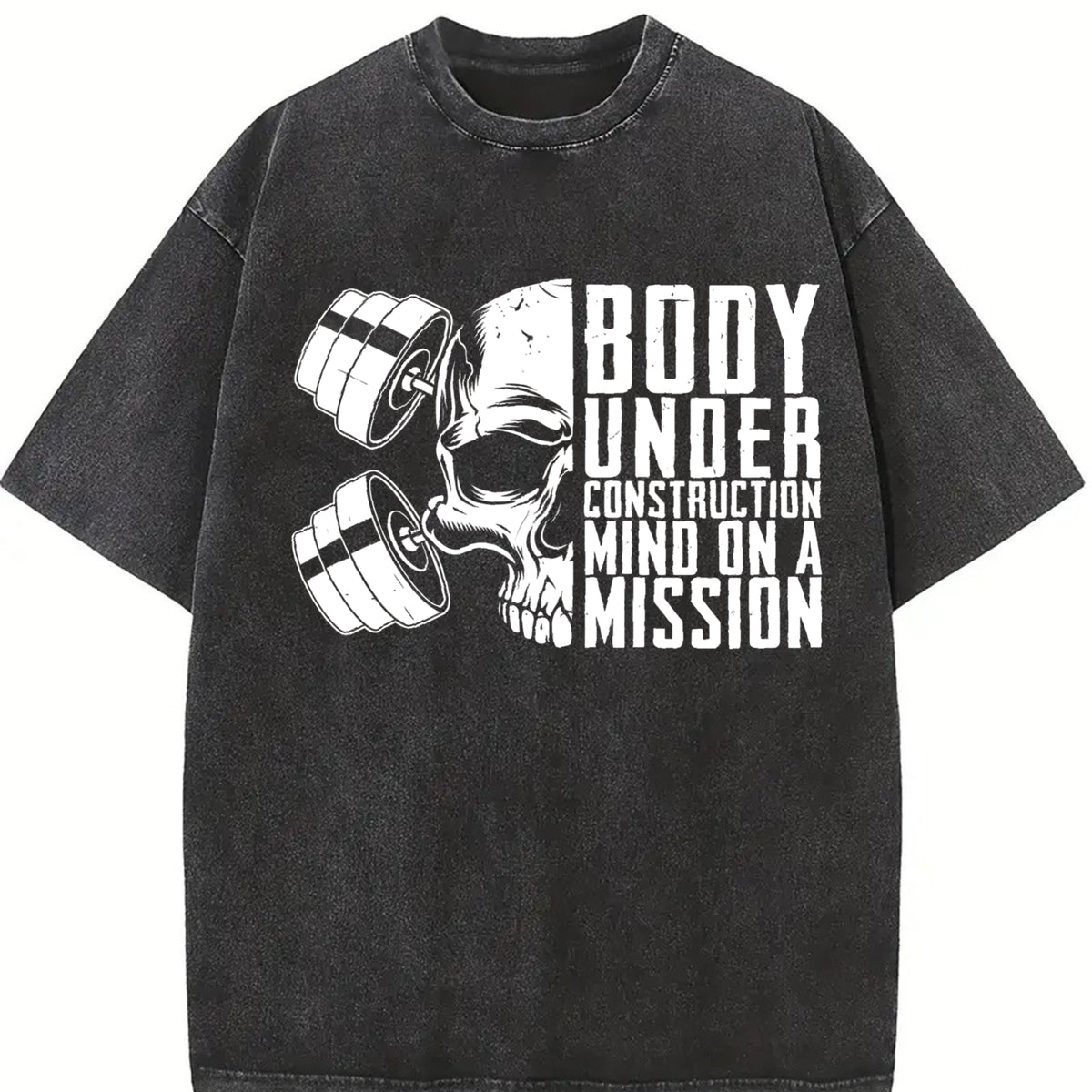 Body Under Construction Mind on a Mission Vintage Washed T-Shirt in Black