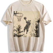 Basketball Cat Vintage Washed T-Shirt in Beige