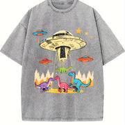 Mint Green Nostalgic Sci-fi Vintage Washed T-Shirt in Gray