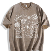 Shark Boho Marine Biologist Ocean Lovers vintage washed oversized T-shirt in Brown