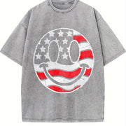 American Flag Smile Fourth of July Vintage Washed T-Shirt in Gray