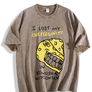 I Lost My Cheeseginity In Kenosha Wisconsin Cartoon vintage washed oversized T-shirt in Brown