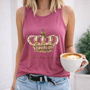 Queen of Everything Crown Crew-neck Sleeveless Vest Women's Color Cotton Tank Top in Red