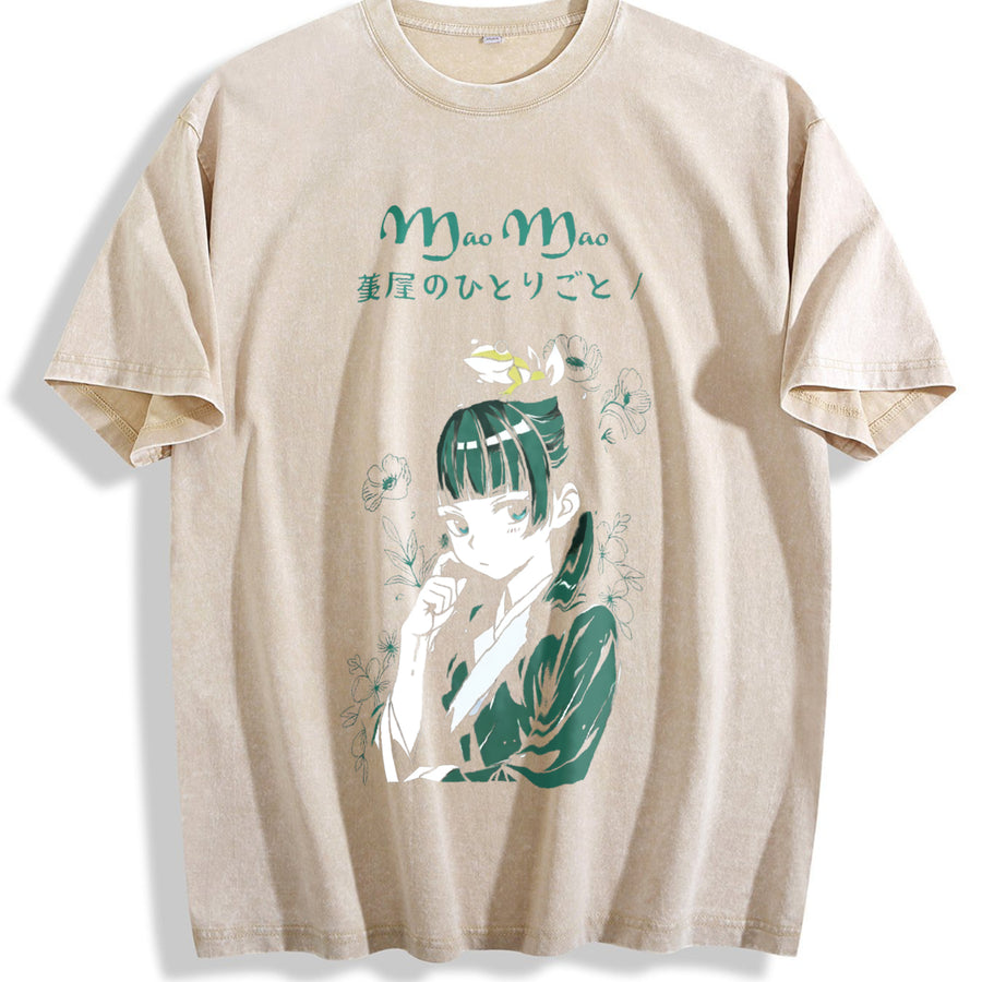 Mao The Apothecary Diaries Anime vintage washed oversized T-shirt in Beige