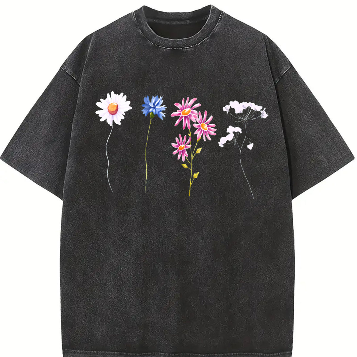 ® Wildflowers 90s Retro Y2k Flower Lovers Vintage Washed T-Shirt in Black