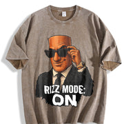 Premium Tung Sahur Rizz Mode Activated Italian Brainrot Vintage Washed T-Shirt in Brown