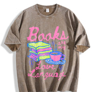 Valentines Day Books Are My Love Language Vintage Washed T-Shirt in Brown