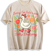 Late Duck Is Busy Vintage Washed T-Shirt in Beige