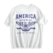 America Land of the Free Home of the Brave Patriotic Cotton T-Shirt in White