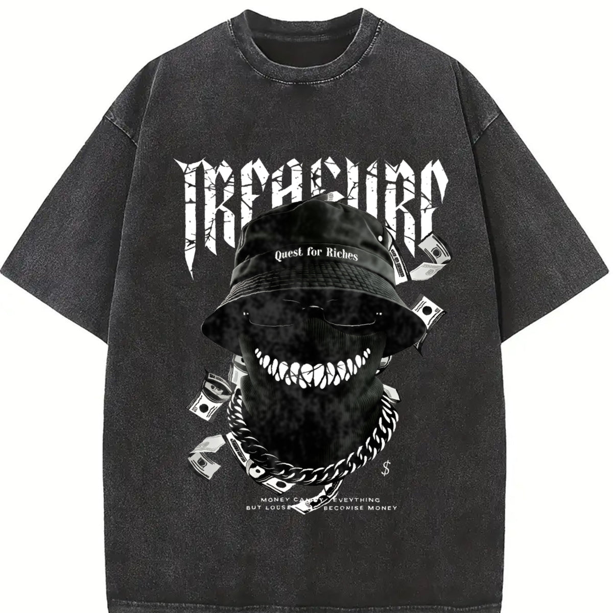 And Short-sleeved Made of Pure Vintage Washed T-Shirt in Black