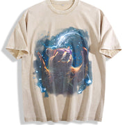 Alpha Raccoon in Space 90s Vintage Washed T-Shirt in Beige