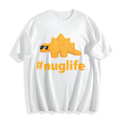 Black Nug Life Dino Nuggs Dino Chicken Nuggets Dinosaur Cotton T-Shirt in White