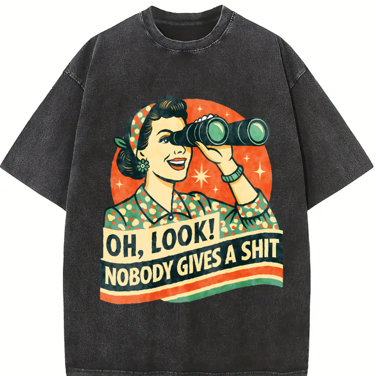 Nobody Cares Sarcastic Retro Vintage Washed T-Shirt in Black