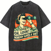 Nobody Cares Sarcastic Retro Vintage Washed T-Shirt in Black