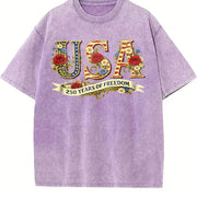 Retro Usa 250th Independence Day Vintage Washed T-Shirt in Purple