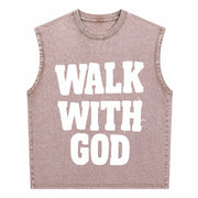 Christian Walk with God Vintage Washed Tank Top in Brown