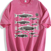 Rainbow Trout Fish 90s Vintage Washed T-Shirt in Red