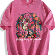 Dragon in a Bouquet of Flowers Vintage Washed T-Shirt in Red