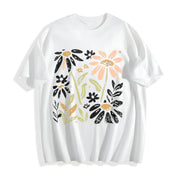 Yellow and White Floral Cotton T-Shirt in White
