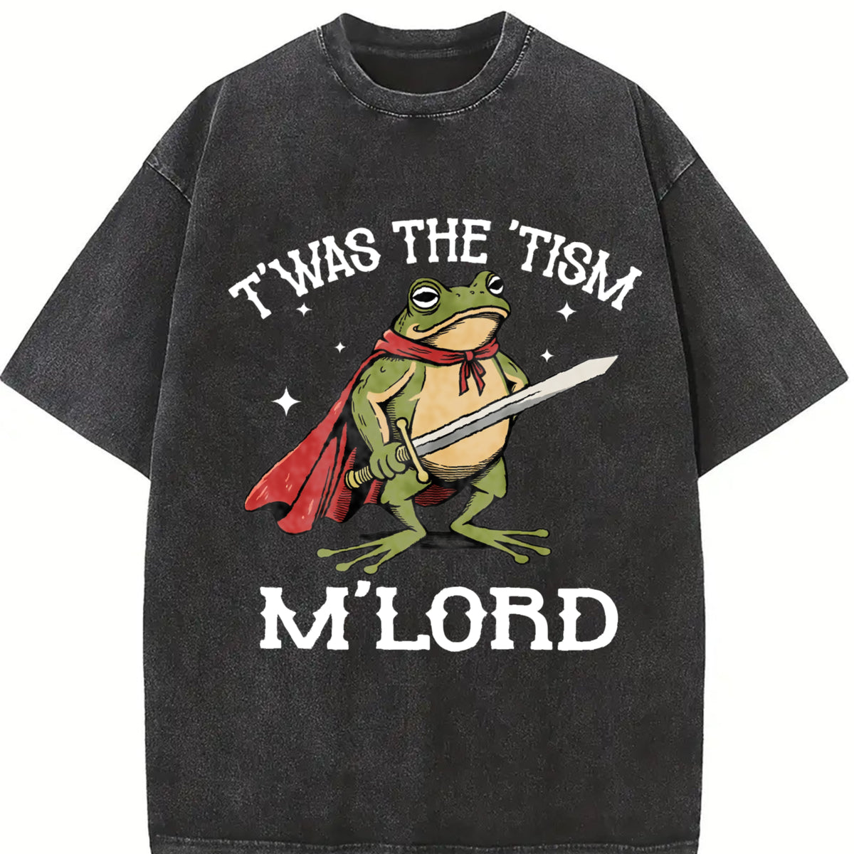T'was the 'Tism M'Lord Autism Frog with a Sword vintage washed oversized T-shirt in Black