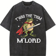 T'was the 'Tism M'Lord Autism Frog with a Sword vintage washed oversized T-shirt in Black