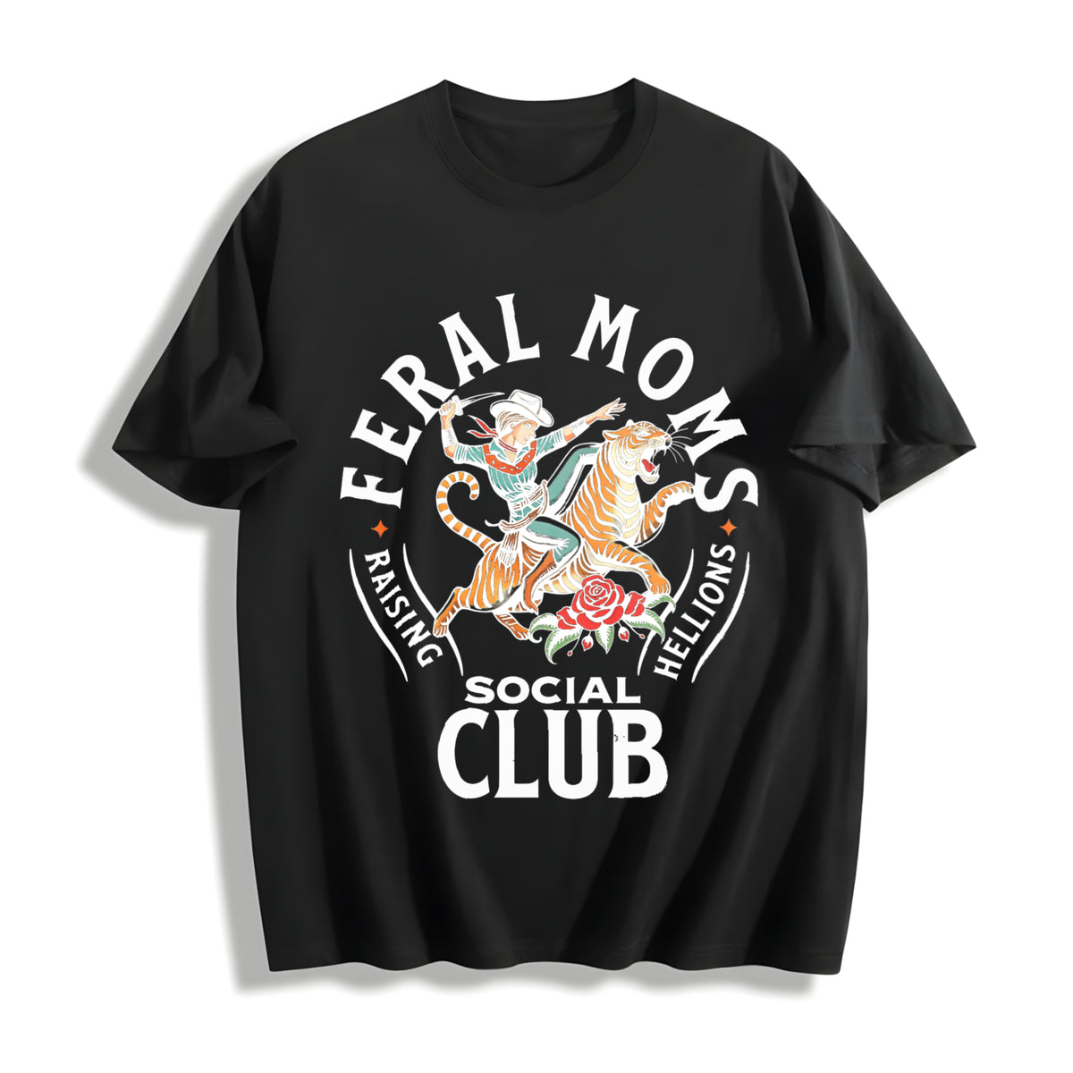 Feral Moms Social Club Cotton T-Shirt in Black