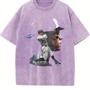 Aaron New York Custom Comic Style Baseball Custom vintage washed oversized T-shirt in Purple