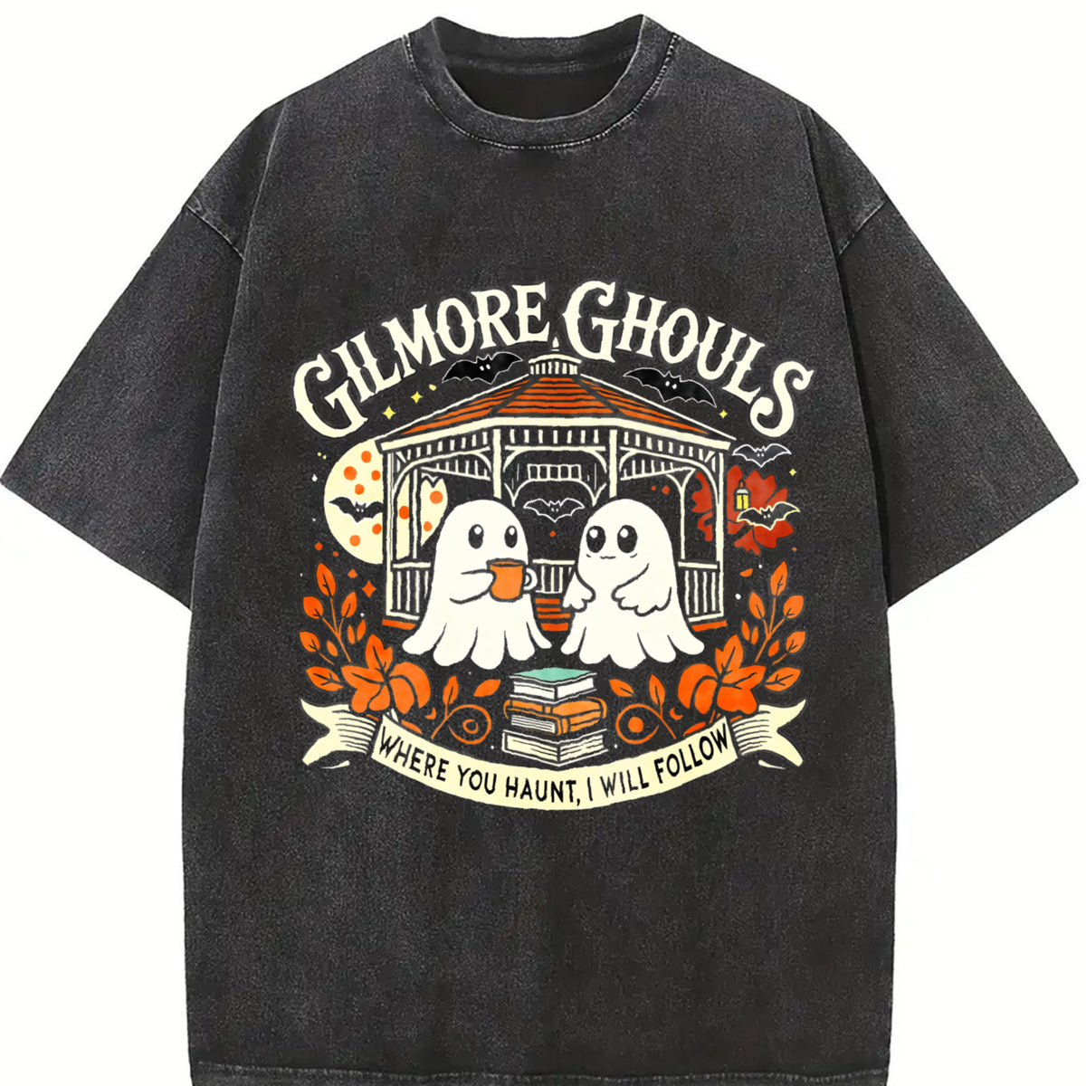 Cute Gilmore Ghouls Vintage Washed T-Shirt in Black