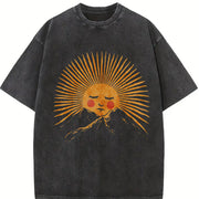 Smiling Sun and Mountain Vintage Washed T-Shirt in Black