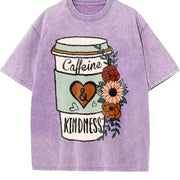Caffeine and Kindness Vintage Washed T-Shirt in Purple