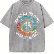 Simple Letter 1pc Stylish Vintage Washed T-Shirt in Gray